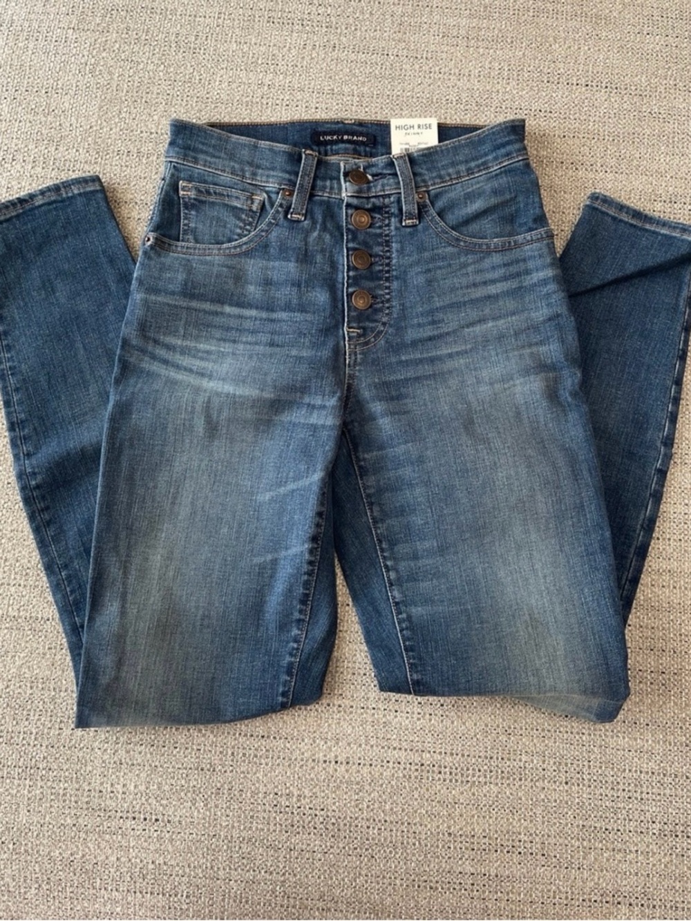 Lucky Brand High-Rise Button-Fly Jeans in Medium Wash Blue